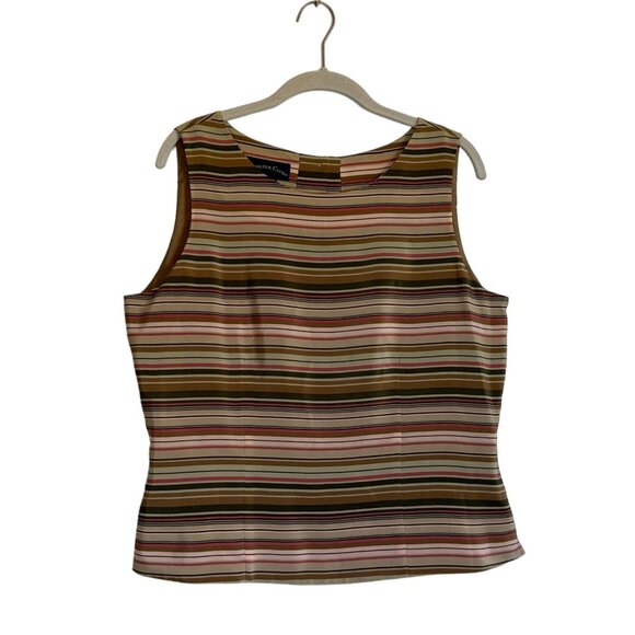 Charter Club Multicolored Striped Silk Button Back Sleeveless Top - Size 12 - Picture 1 of 5